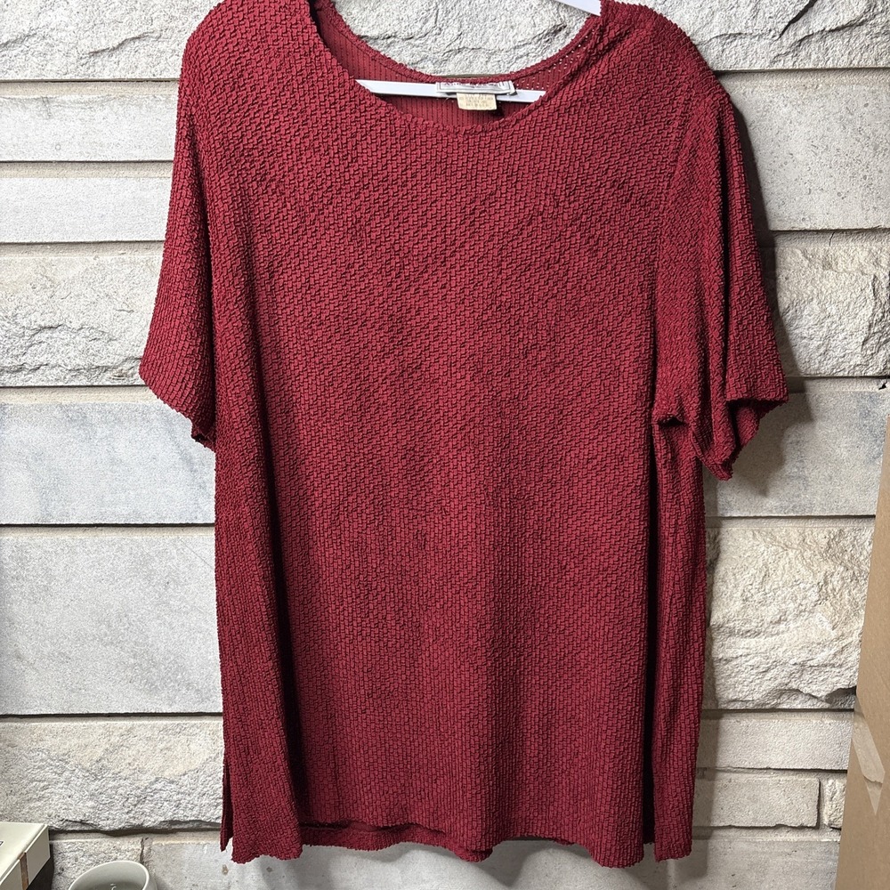 ANNA‎ MAXWELL WOMENS 18W Red Textured Top Short Sleeve